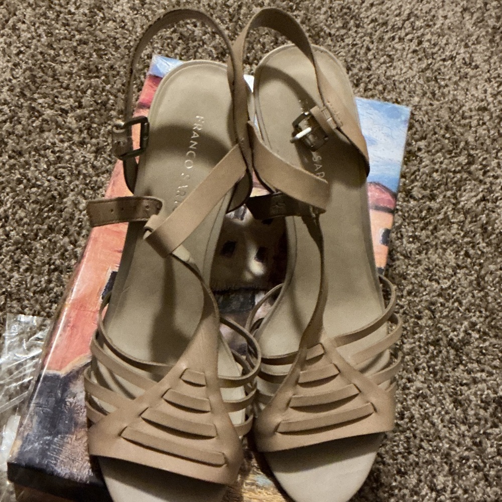 Franco Sarto Beige Strappy Slingback Sandals